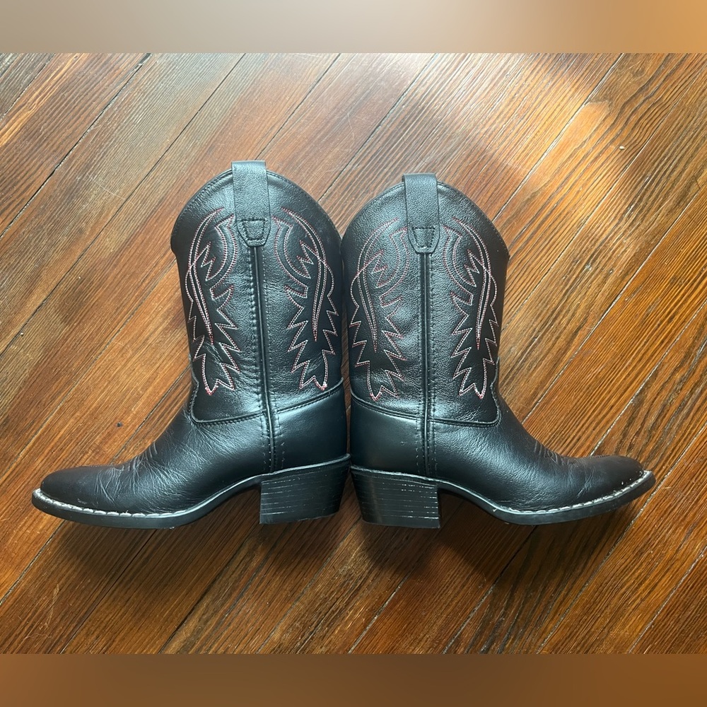 Kids Black Western Cowboy Boots with Contrast Stitching